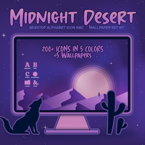 200+ niedliche lila und rosa Desktop Alphabet Icons für Mac / Windows - Midnight Desert Themed PC Icon Organizer und Wallpaper Pack