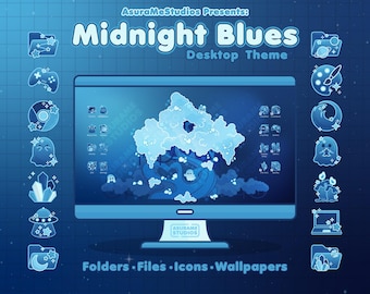 Midnight Blues Desktop Icon Theme: Dark Blue App Icons and Wallpapers (Mac & PC Digital Download)