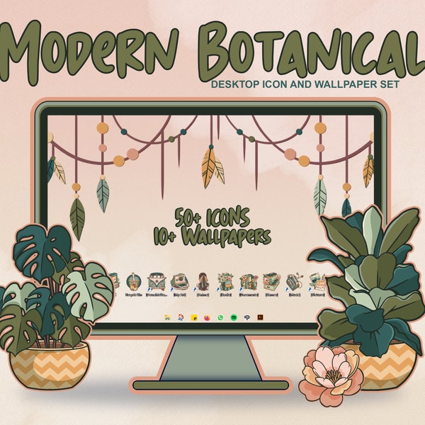 Modern Boho Botanical Floral Wanderlust Travel Computer Desktop Theme and Background Wallpaper Icon Organizer Set | by AsuraMeStudios