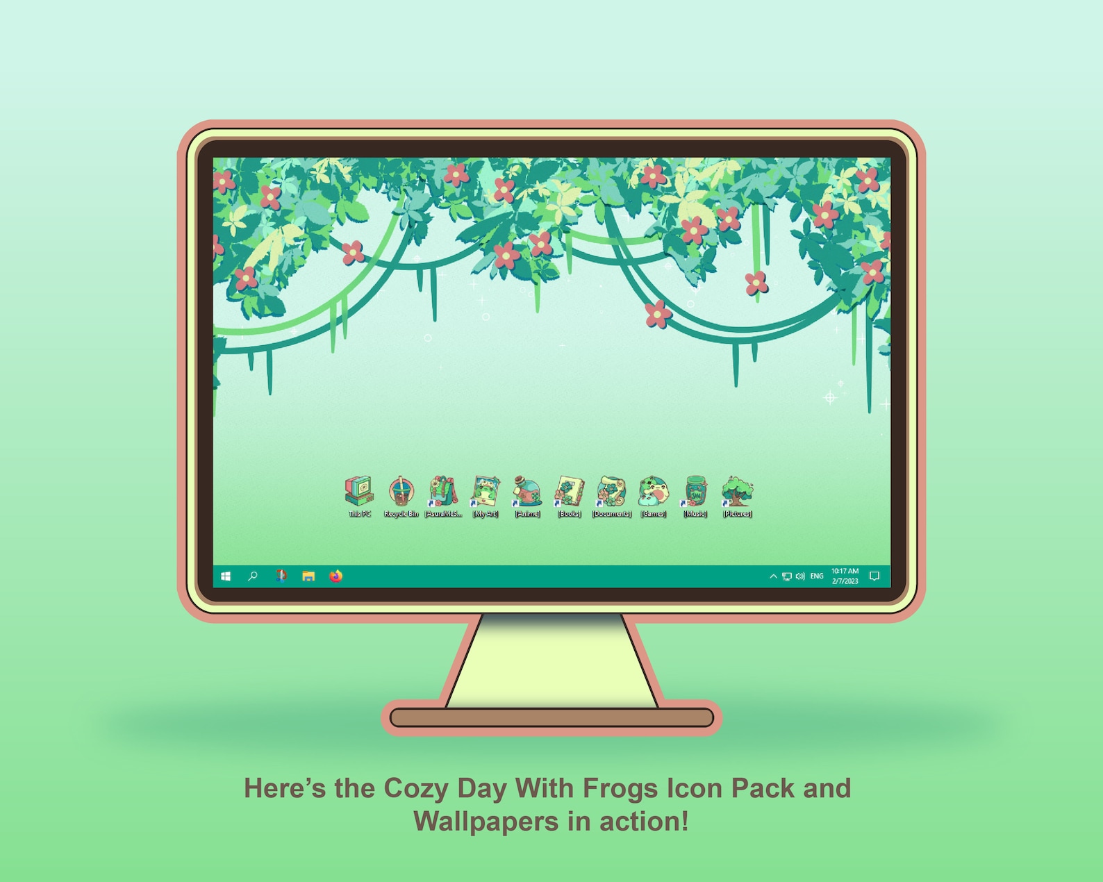 A Cozy Day With Frogs Aesthetic Computer Desktop Theme and Background ...