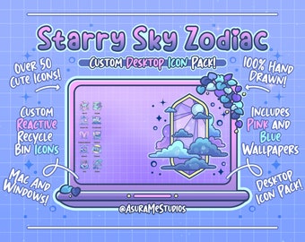Cute Starry Sky Zodiac Space Astrology Custom Icons | Computer Desktop Theme and Background Wallpaper Organizer Set For Mac and PC/Windows!