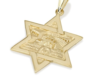 14k Gold Star of David Necklace, Jerusalem Pendant, Made in Israel