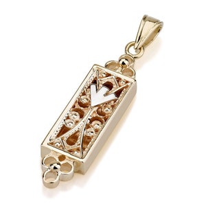 14k Gold Mezuzah Pendant, Mezuzah Necklace, Jewish Jewelry