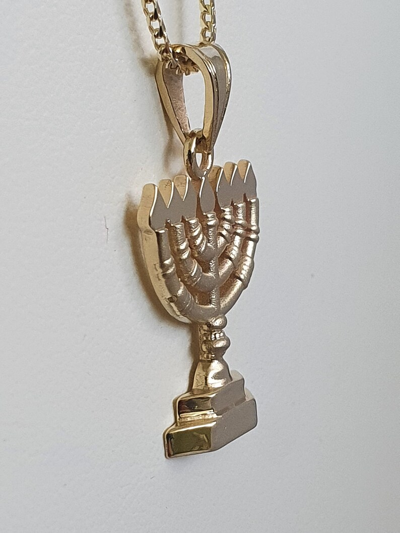 14k Gold Menorah Pendant, Jewish Jewelry, Israeli Pendant, Menorah