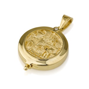 14k Gold Jerusalem locket pendant, Judaica jewelry, Made in Israel