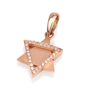 18k Gold Davidstern Anhänger, Jejuda mit Diamanten, Jüdisches Geschenk