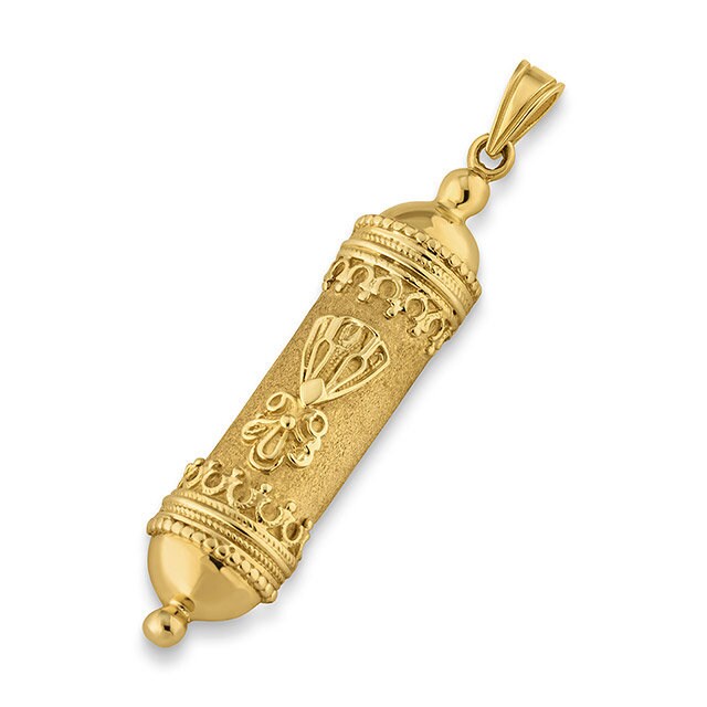 14k Gold Mezuzah Pendant, Judaica Jewelry, Israeli Pendant, Gold