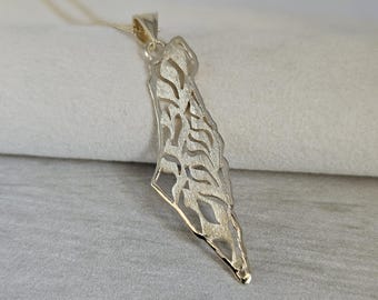 14k Gold Shema Israel Pendant, Map of Israel pendant, gift from Israel