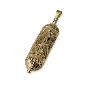 14k Gold Mezuzah Pendant, Judaica jewelry, Made in Israel