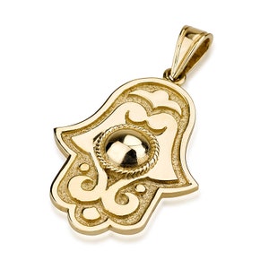 14k Gold Hamsa Pendant, Judaica Jewelry