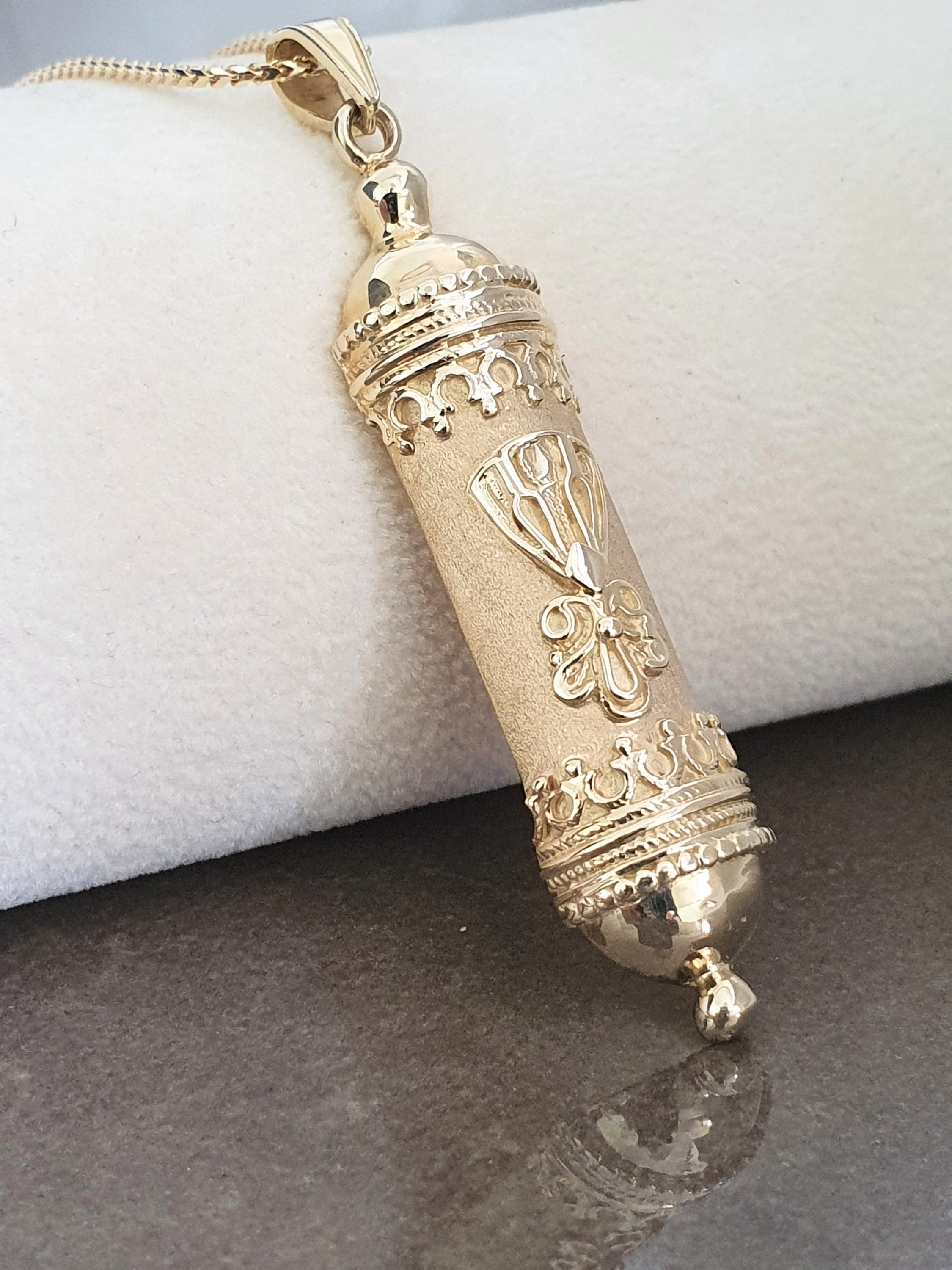 14k Gold Mezuzah Pendant, Judaica Jewelry, Israeli Pendant, Gold