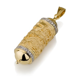 18k Gold Jerusalem Mezuzah Pendant Necklace: Diamond Accent