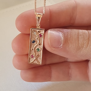 14k Gold Mezuzah Pendant, Mezuzah pendant with gemstones, Jewish pendant
