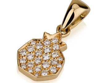 Colgante de granada en oro de 18 quilates, joyería judía, hecho en Israel, regalo de Rosh Hashaná.