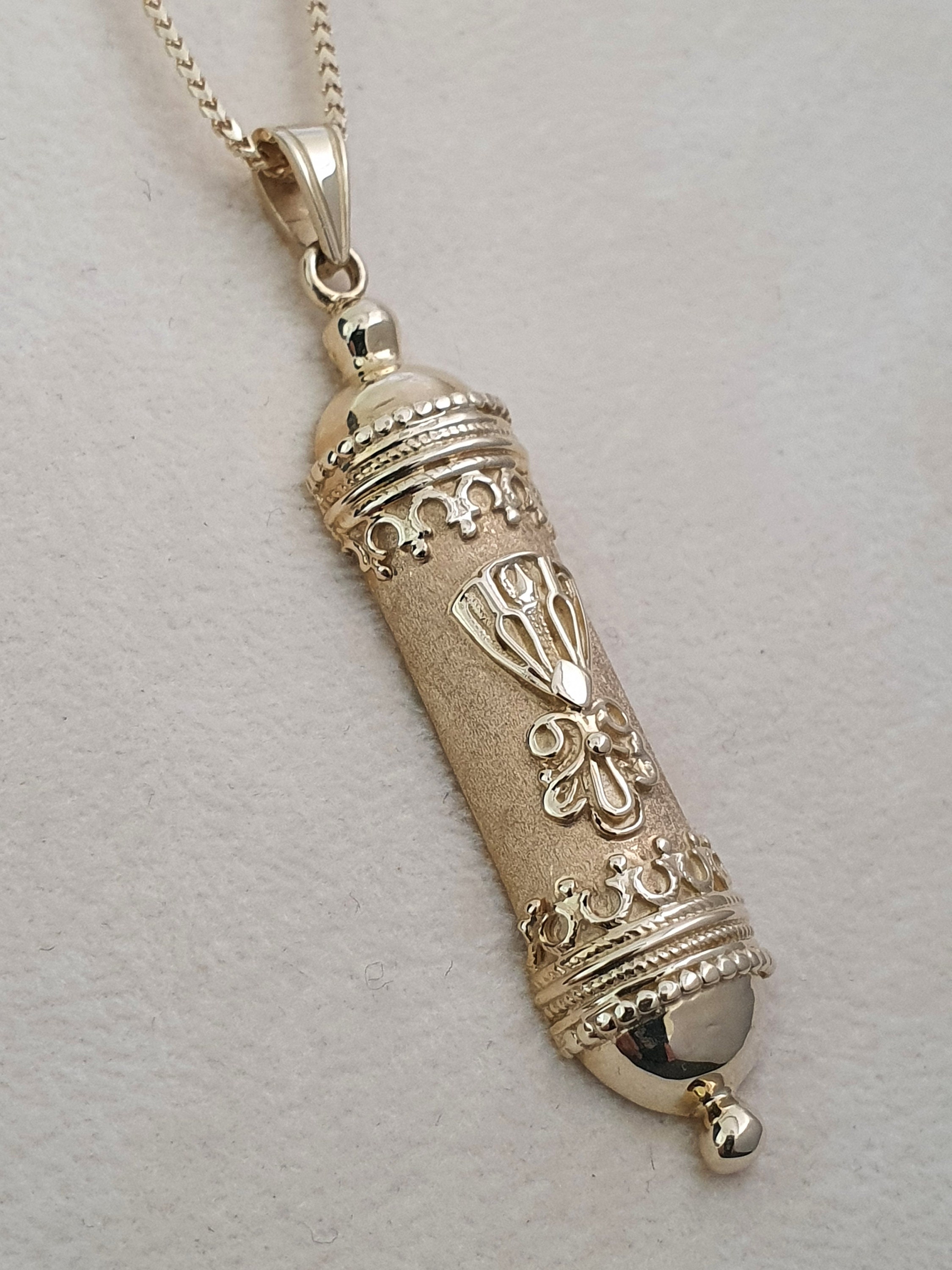 14k Gold Mezuzah Pendant, Judaica Jewelry, Israeli Pendant, Gold
