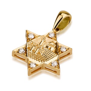 18k Gold Star of David Pendant with Diamonds, Jerusalem Pendant, Gold star of david pendant, 18k judaica pendant, Hanukkah Gift