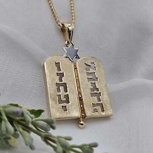 14k Gold Ten Commandments Pendant, Bar Mitzvah gift, jewish pendant, Sefer Torah necklace