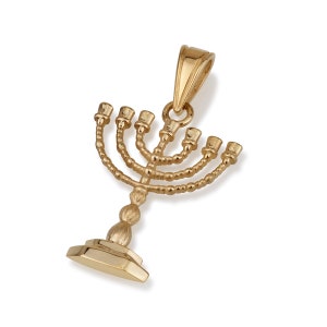14k Gold Menorah Pendant, jewish jewelry, Menorah necklace, Tiny Menorah Pendant, Hanukkah Jewelry