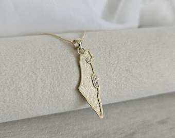 14k Gold Israel Map necklace, Made in Israel, Israel map pendant with diamonds