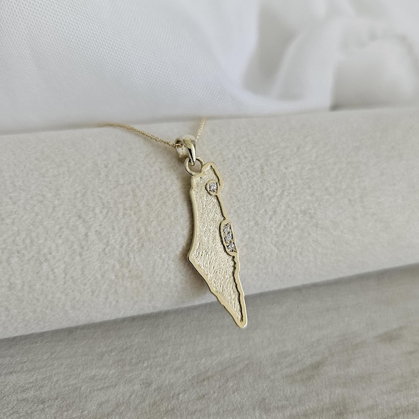 14k Gold Israel Map Pendant Necklace: Jewish Jewelry Gift