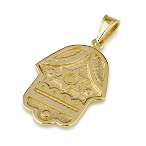 14k Gold Hamsa Pendant, Judaica Jewelry