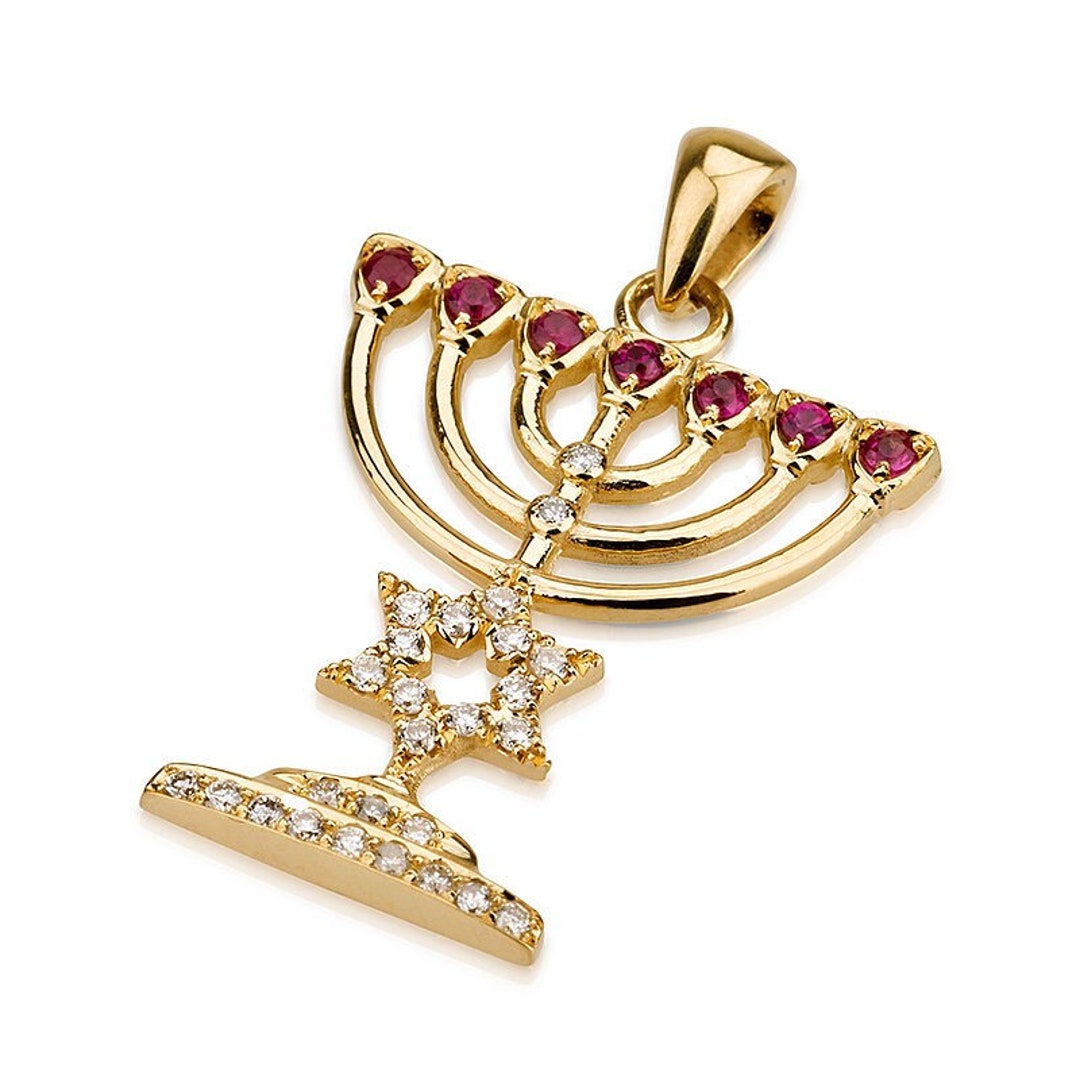 18k Gold Menorah Pendant Jewish Jewelry Israeli Pendant Etsy UK