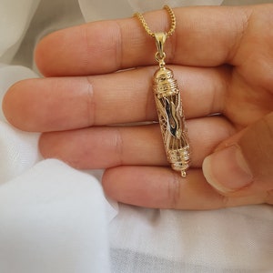 14k gold Mezuzah Pendant, Judaica Jewelry