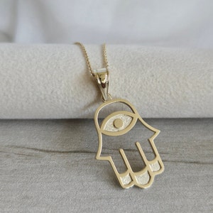 14k Gold Hamsa Pendant, Judaica Jewelry, Eye pendant