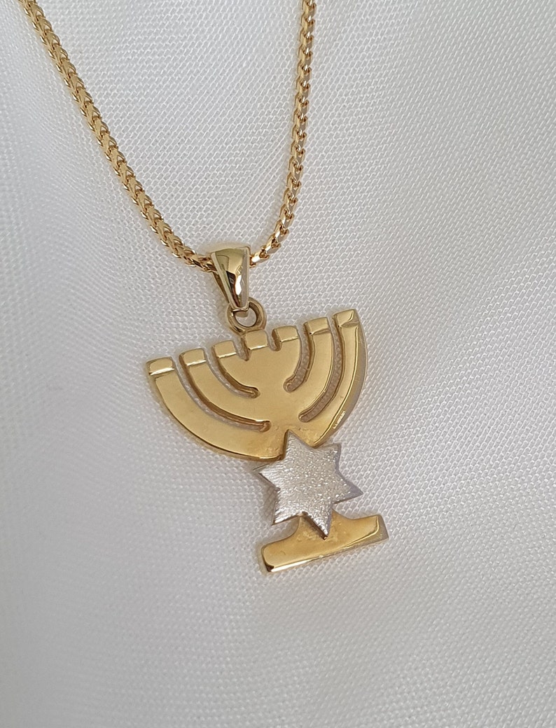14K Gold Menorah Pendant Jewish Jewelry Jewish Menorah Etsy