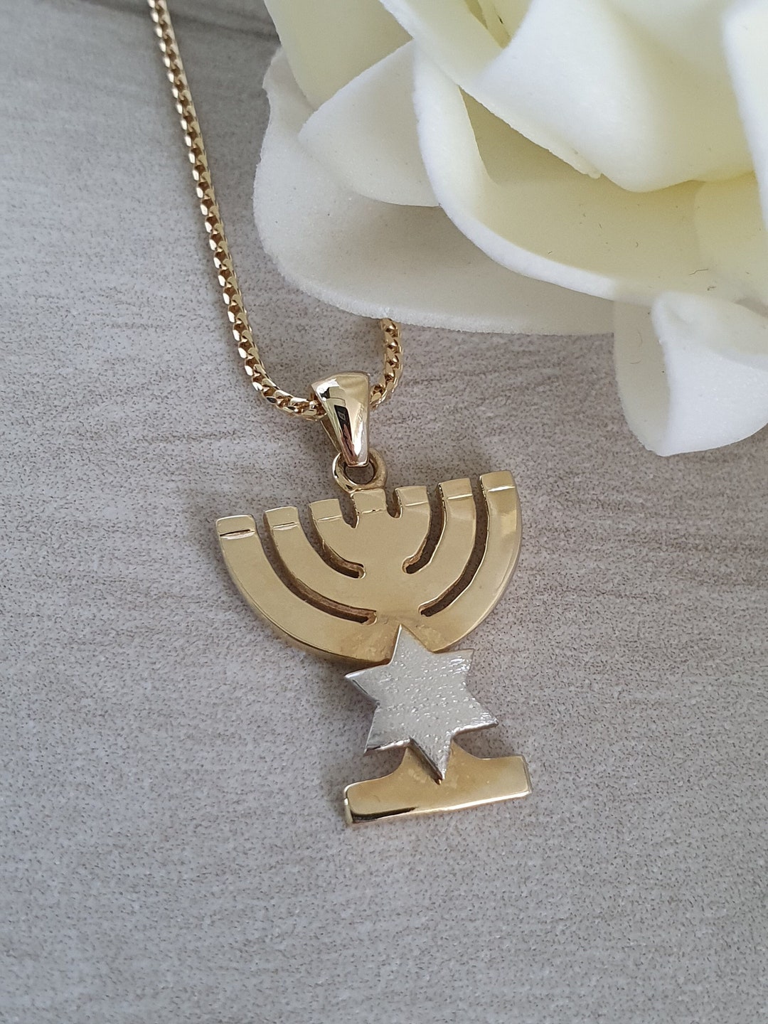 14K Gold Menorah Pendant Jewish Jewelry Jewish Menorah Etsy