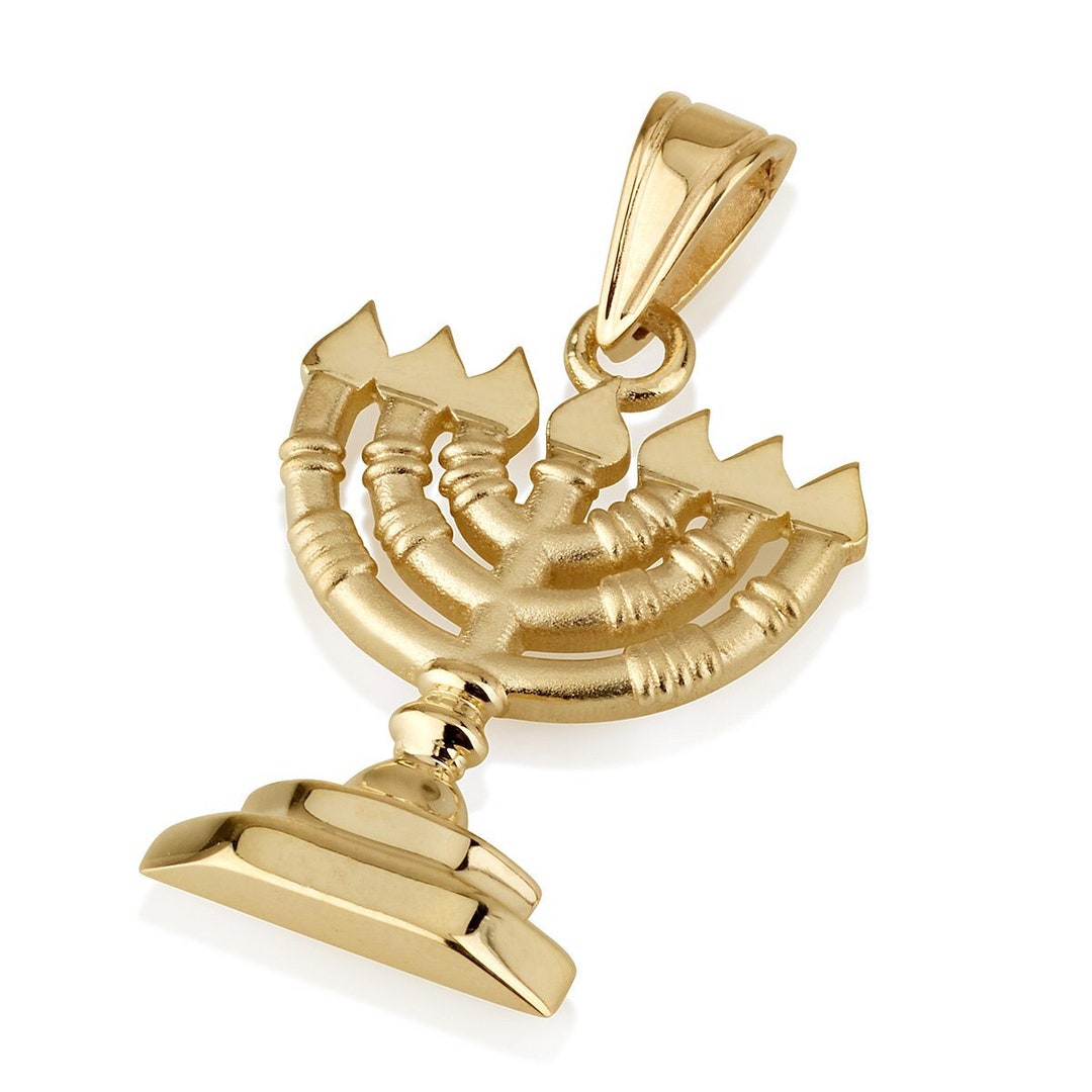 14k Gold Menorah Pendant, Jewish Jewelry, Israeli Pendant, Menorah