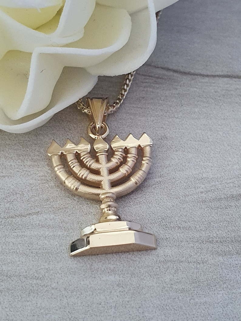 14k Gold Menorah Pendant, Jewish Jewelry, Israeli Pendant, Menorah