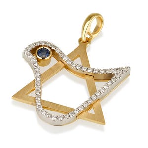 18k Magen David Pendant - Star of David Necklace with diamonds - Jewish Star with dove  Pendant - Bat Mitzvah Gift