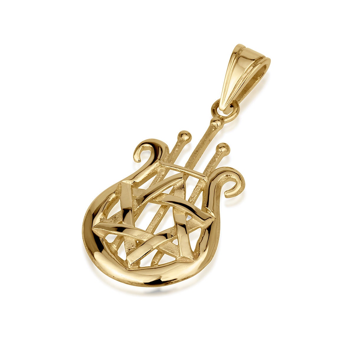 14k Gold David’s Harp necklace, Israeli pendant, King David's harp pendant