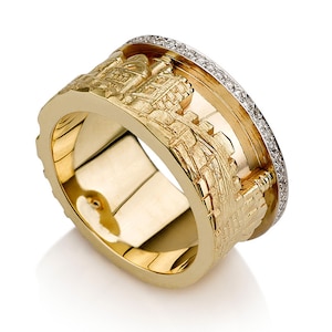 14k Gold Jerusalem Skyline Ring with Diamonds