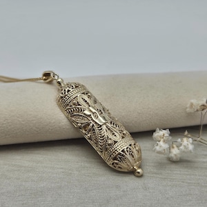 14k Gold Mezuzah Pendant, Judaica jewelry, Made in Israel