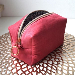 Cord Kosmetiktasche rosa | Boxy Bag Leomuster roségoldene Details | große Schminktasche altrosa | Make up Tasche | Kosmetik Aufbewahrung