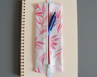 Pencil case / pencil case with elastic band pink palm leaves