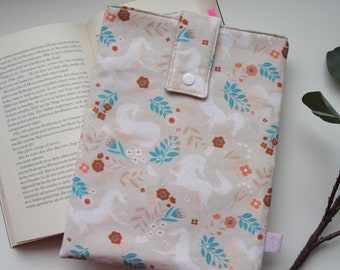 Book cover / tablet cover / book bag unicorns flowers in two different sizes