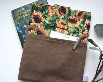 large book cover / tablet cover / book bag sunflowers with outside pocket or insert pocket made of corduroy