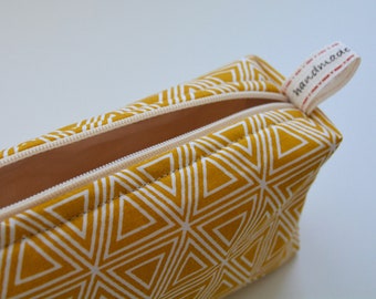 Yellow pencil case pencil case cosmetic bag with triangles geometric pattern