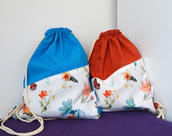 Gym bag / sports bag orange or blue with butterflies and flowers