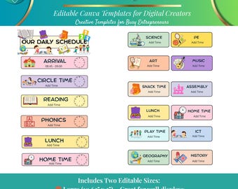 Schede di programmazione giornaliera per la classe in colori pastello - Modello Canva modificabile - Per insegnanti