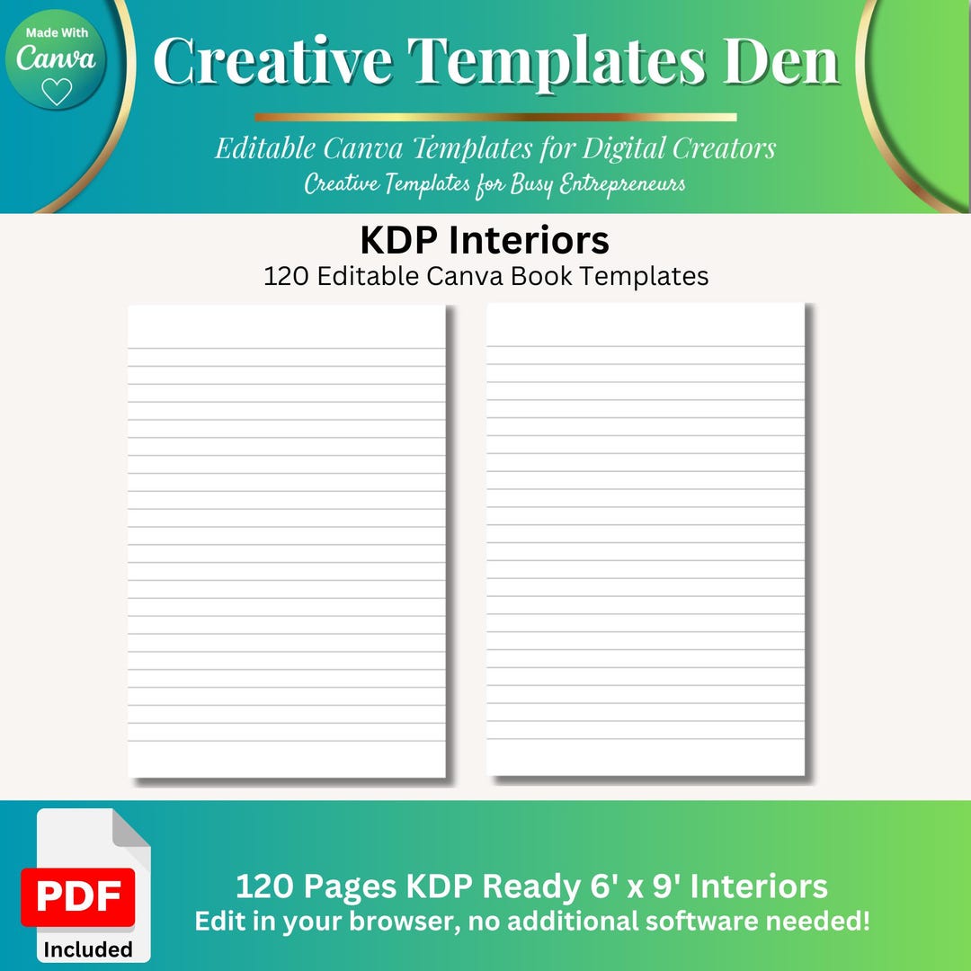 120 Page Lined Paper | KDP Ready PDF | Canva Editable | Amazon Quality ...