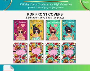 8 Pop Art Journal Covers | 6 x 9 in | Canva + KDP Ready