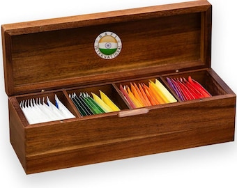 Acacia Wood Tea Bag Organizer | 4-Compartment Tea Caddy
