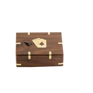 Indian Glance - Porta carte da gioco singolo indiano, scatola portaoggetti in legno realizzata a mano con design in ottone con asso