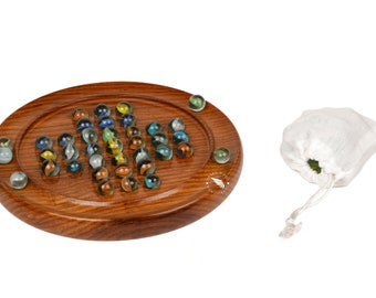 Handmade Rosewood Solitaire Game: Marble and Wood, Elegant Decor