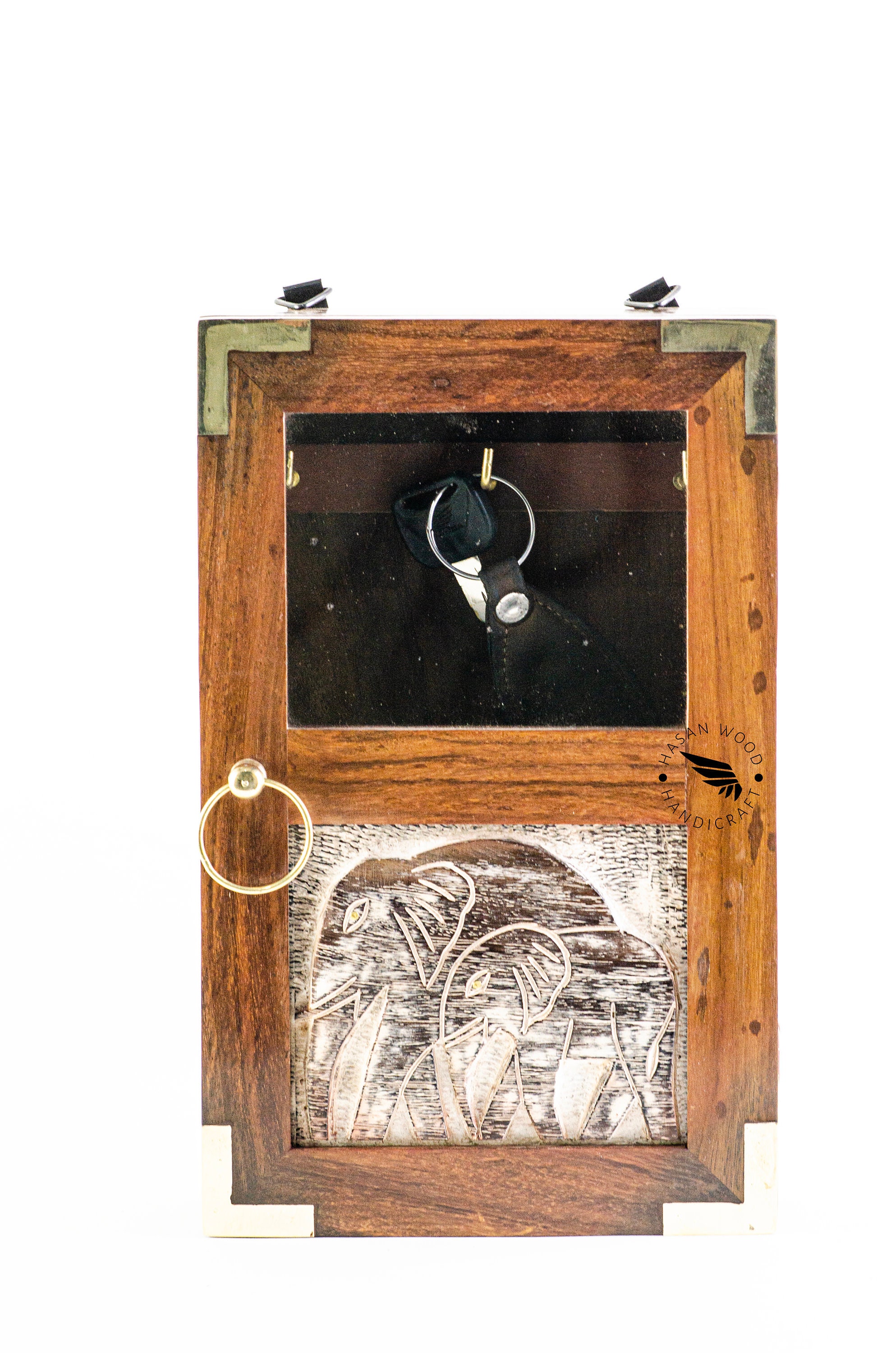 Rosewood Hand Crafted Premium Wooden Key Box | Elephant Wood Carving | Keys Hanging Cabinet