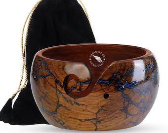 Rosewood Yarn Bowl, Lichtenberg Fractal Wood Burned Resin, Crochet Knitting